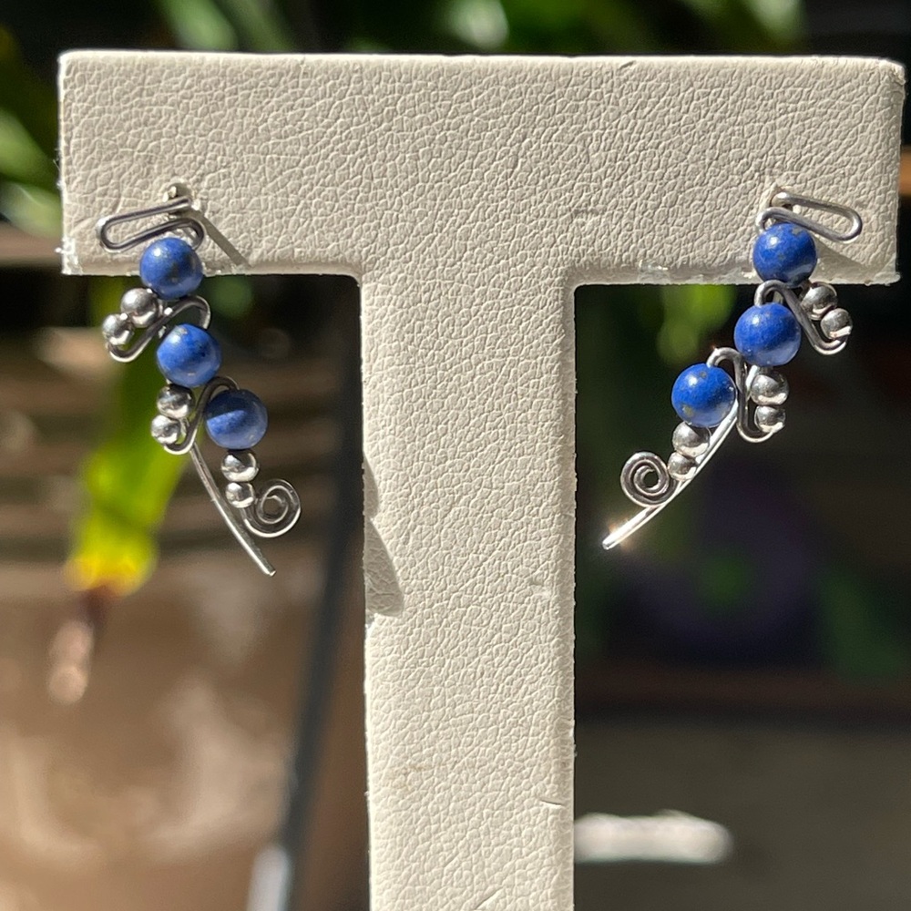 Lapis lazuli and sterling silver French hook earrings